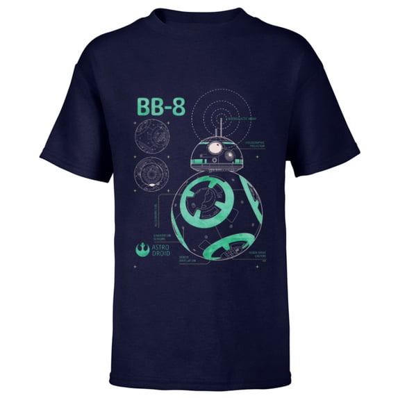 Star Wars BB-8 Astro Droid Blueprint - Short Sleeve T-Shirt for Kids - Customized-Navy