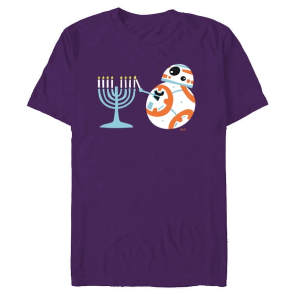 Star Wars BB-8 Lighting the Hanukkah Menorah - Short Sleeve Blended T-Shirt for Adults - Customized-Purple