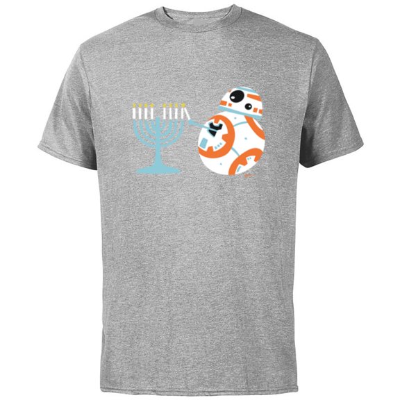 Star Wars BB-8 Lighting the Hanukkah Menorah - Short Sleeve Cotton T-Shirt for Adults - Customized-Athletic Heather