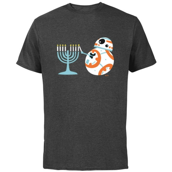 Star Wars BB-8 Lighting the Hanukkah Menorah - Short Sleeve Cotton T-Shirt for Adults - Customized-Charcoal