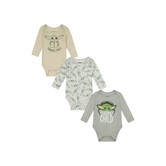 Star Wars Baby Yoda Baby Boy 3 Pack Bodysuits, Sizes 0-9M