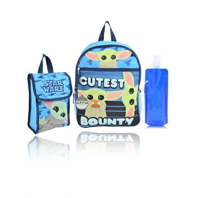 Star Wars Baby Yoda Boys 16" Backpack Lunch Bag 5Piece Set Blue