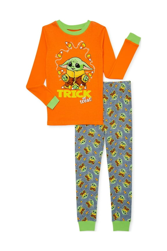 Baby Yoda Boys Long Sleeve Top and Pants  2-Piece Halloween Pajama Set, Sizes 4-10
