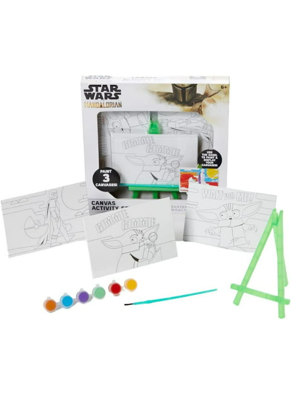 Star Wars Baby Yoda Canvas Painting Art Set with Easel Paint and Paintbrush 3 Canvases