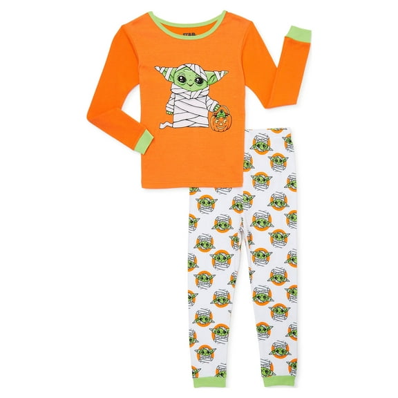Star Wars Baby Yoda Girls Long Sleeve Top and Pants Halloween Pajama Set, 2-Piece, Sizes 4-10