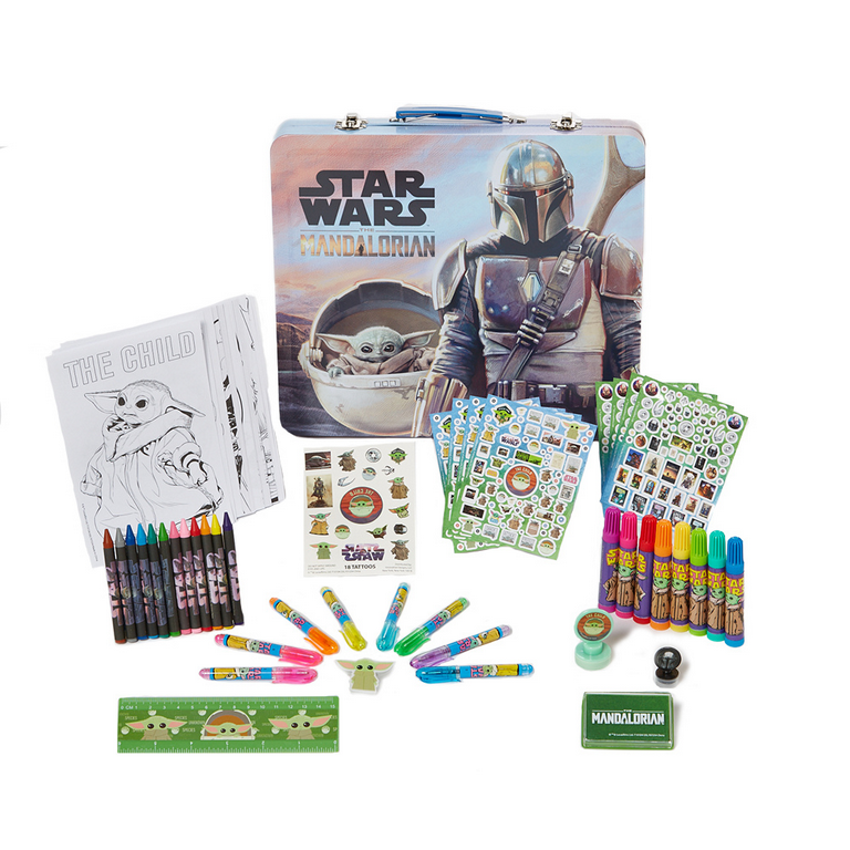 Star Wars Mandalorian Baby Yoda Deluxe Activity Set for Kids with Carrying Tin, Coloring Sheets, Tattoos, Stickers, & Art Supplies, 500+ Pieces