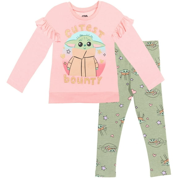Star Wars Baby Yoda Little Girls T-Shirt and Leggings Outfit Set Pink / Green 6-6X