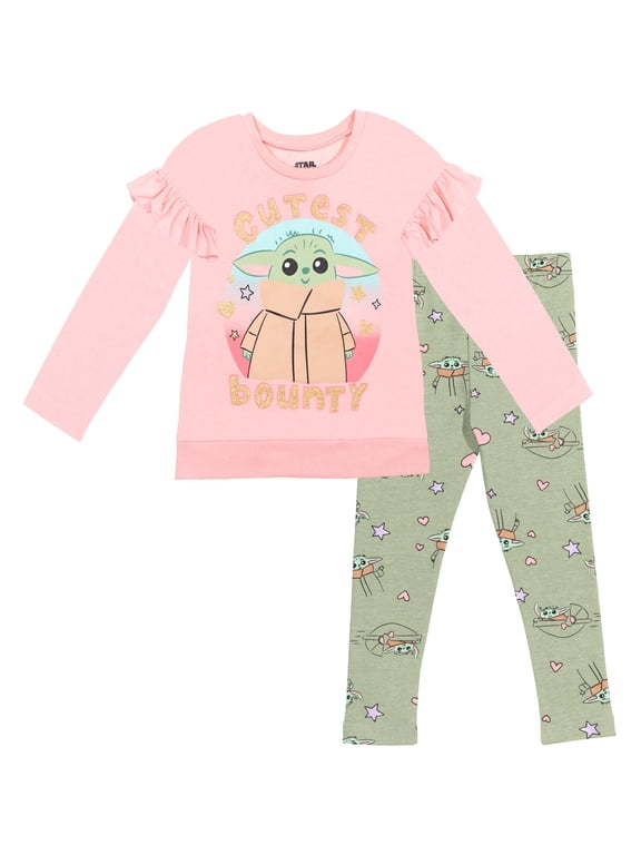 Baby Yoda Little Girls T-Shirt and Leggings Outfit Set Pink / Green 7-8