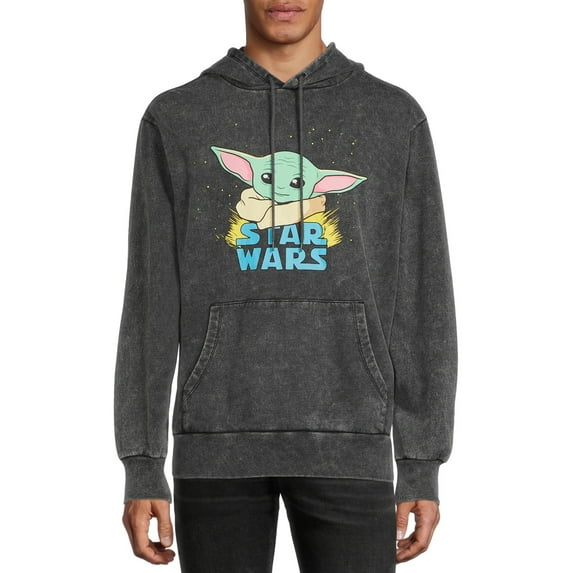 Star Wars Baby Yoda Men's & Big Men's Mineral Washed Graphic Hoodie