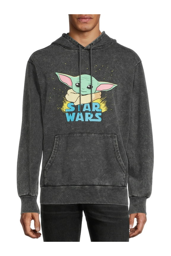 Star Wars Baby Yoda Men's & Big Men's Mineral Washed Graphic Hoodie