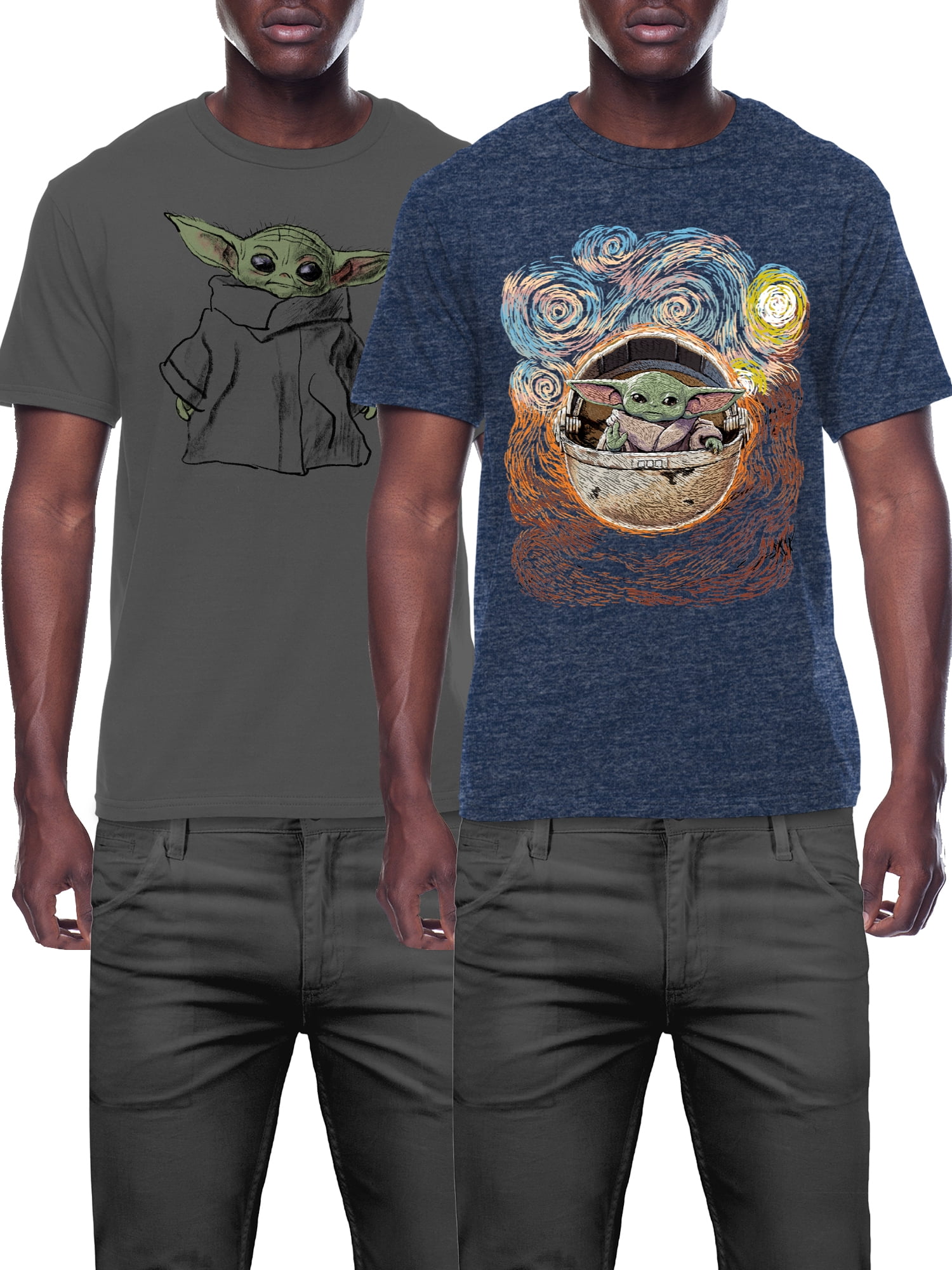 Star Wars Baby Yoda Standing & Starry Night Men's and Big Men's Graphic T-Shirt, 2-Pack