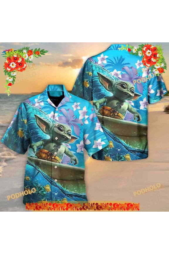 Star Wars Baby Yoda Surfing Hawaii Shirt, Baby Yoda Surfing Aloha Shirt
