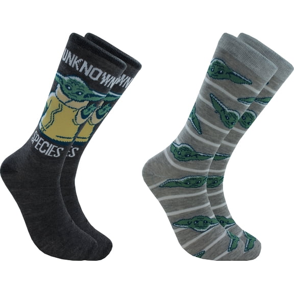 Star Wars Baby Yoda The Child Unknown Species Men's Crew Socks 2 Pair Size 6-12