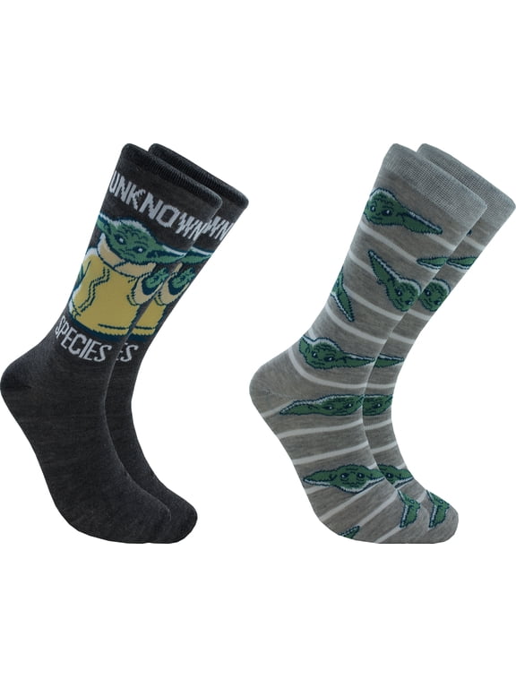 Star Wars Baby Yoda The Child Unknown Species Men's Crew Socks 2 Pair Size 6-12