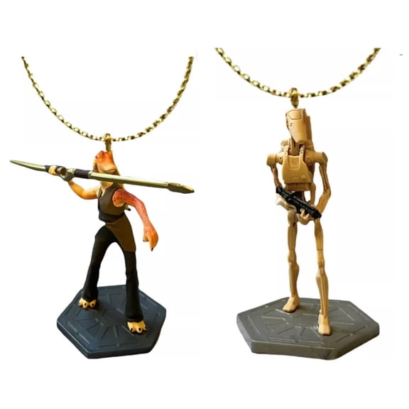 Star Wars Battle Droid & Jar Jar Binks Ornament Figurine Figure Pvc Clone Charm New