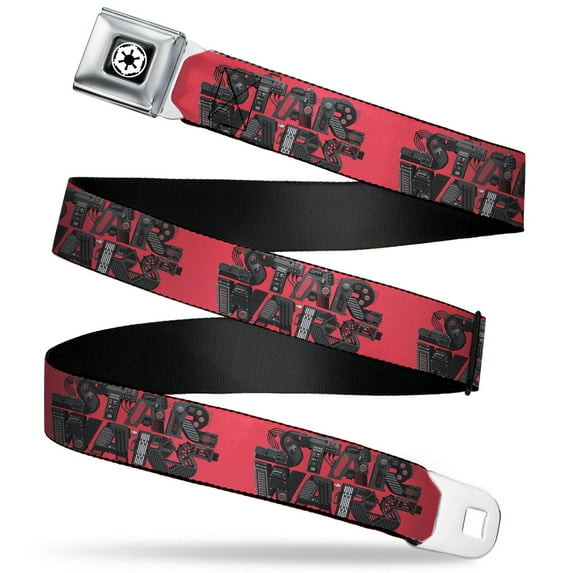 Star Wars Belt, Seatbelt Buckle Belt, Galactic Empire Star Wars Logo Reds Black Grays, 32 to 52 Inches