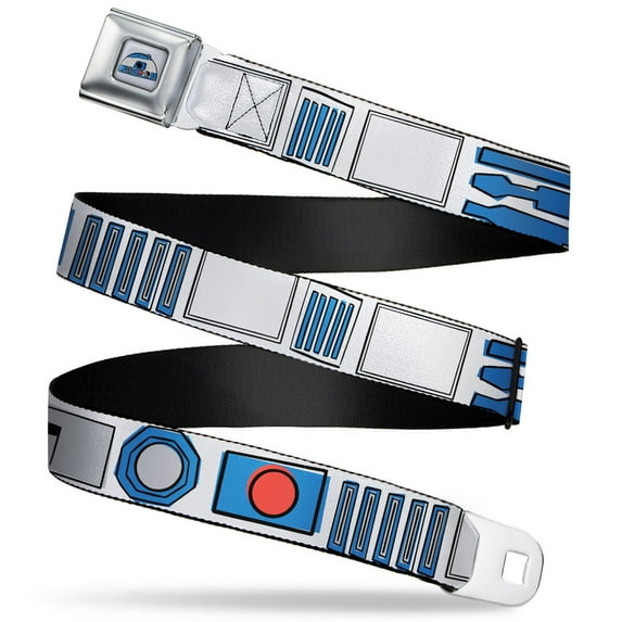 Star Wars Belt, Seatbelt Buckle Belt, Star Wars R2D2 Bounding Parts White Black Blue Gray Red, 24 to 38 Inches