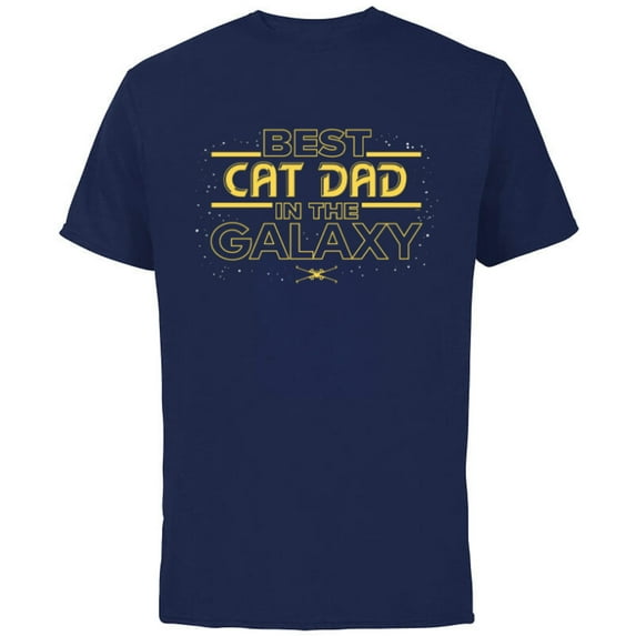 Star Wars Best Cat Dad in the Galaxy Birthday Father’s Day- Short Sleeve Cotton T-Shirt for Adults - Customized-Navy