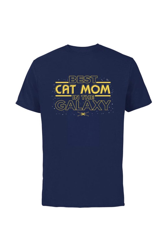 Best Cat Mom in the Galaxy Birthday Mother’s Day- Short Sleeve Cotton T-Shirt for Adults - Customized-Navy