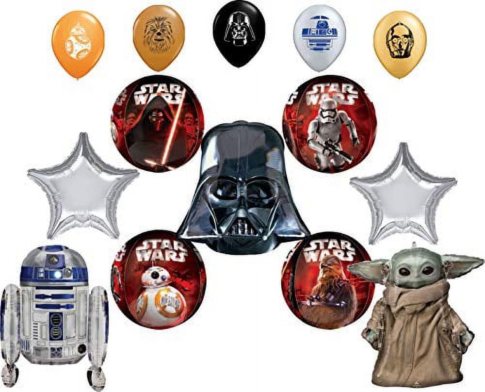 MAYFLOWER PRODUCTS Star Wars Birthday Party Supplies Balloon Bouquet Decorations with Baby Yoda, R2D2 and Darth Vader Jumbo Balloons