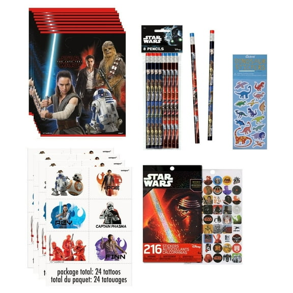 Star Wars Birthday Party Supplies Favor Bundle Pack includes 8 Loot Bags,  8 Pencils, 24 Tattoos, 4 Sticker Sheets