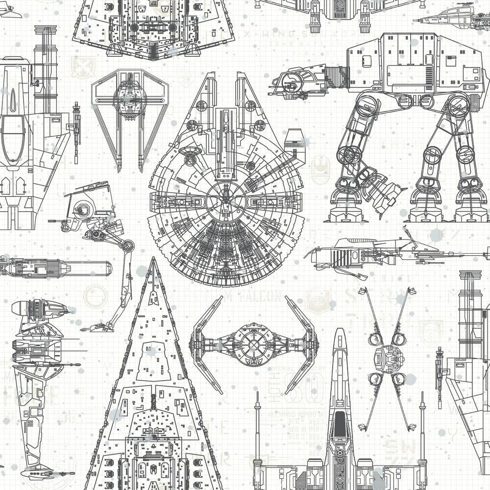 Gray Star Wars Blueprint Peel and Stick Wallpaper Roll