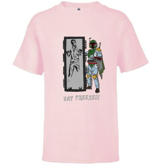 Star Wars Boba Fett Han Solo in Carbonite “Say Freeze” Funny - Short Sleeve T-Shirt for Kids - Customized-Soft Pink