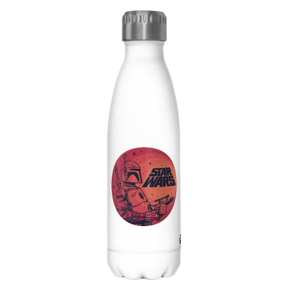 Star Wars Boba Fett Retro Circle Stainless Steel Water Bottle White 17 oz.