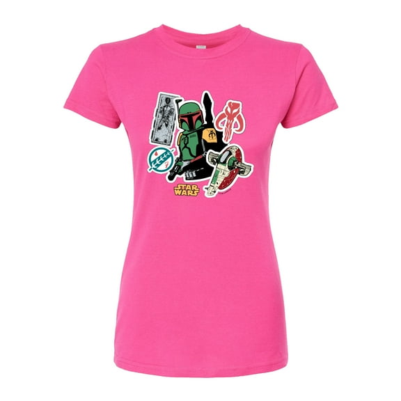 Star Wars - Boba Fett Stickers - Juniors Fitted Tee