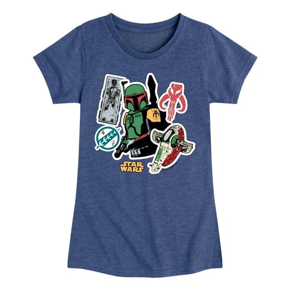 Star Wars - Boba Fett Stickers - Toddler And Youth Girls Fitted Short Sleeve Tee