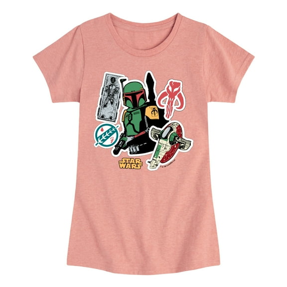 Star Wars - Boba Fett Stickers - Toddler And Youth Girls Fitted Short Sleeve Tee