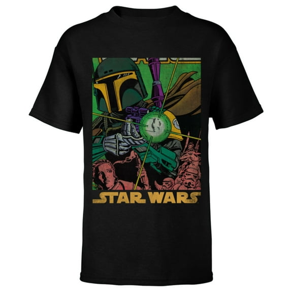 Star Wars Boba Fett Vintage Comic Book - Short Sleeve T-Shirt for Kids - Customized-Black