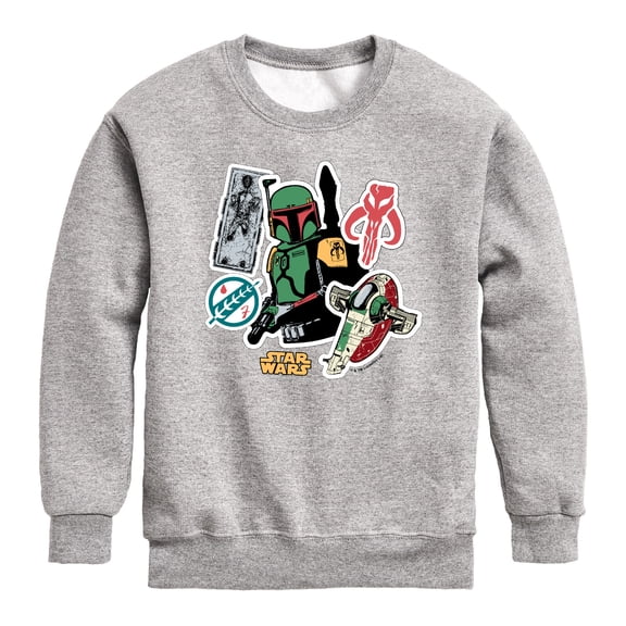 Star Wars - Boba Stickers - Youth Boys Crew Fleece Sweatshirt