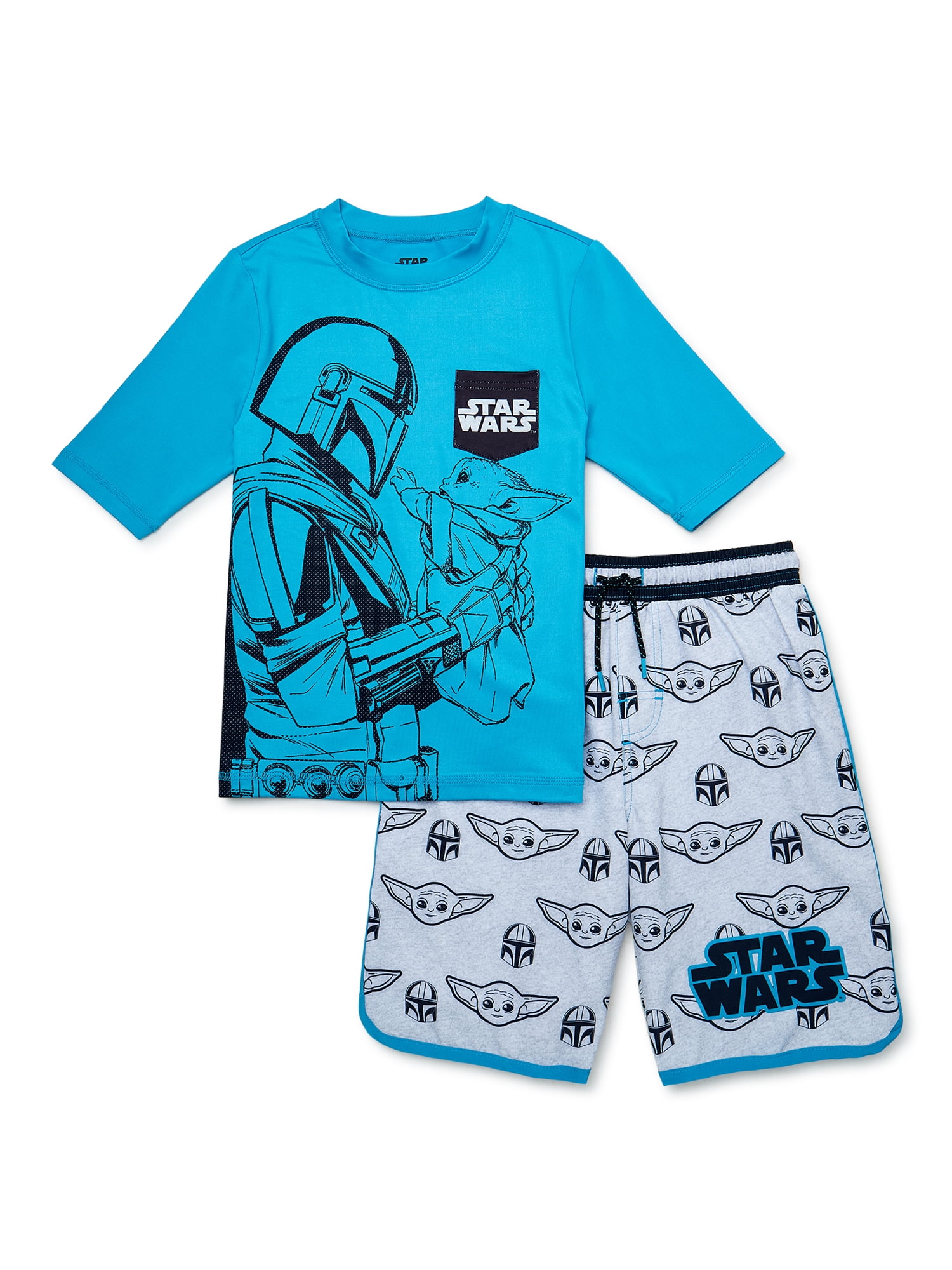 Star Wars Boys Baby Yoda Short Sleeve Rashguard and Swim Trunks Set, 2