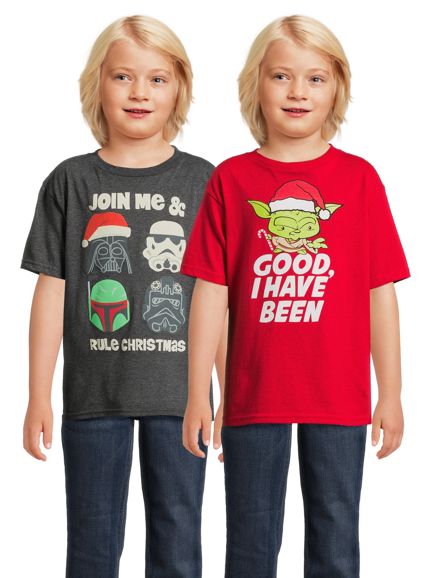 Star Wars Boys Christmas Graphic Tees with Short Sleeves, 2-Pack, Sizes  4-18