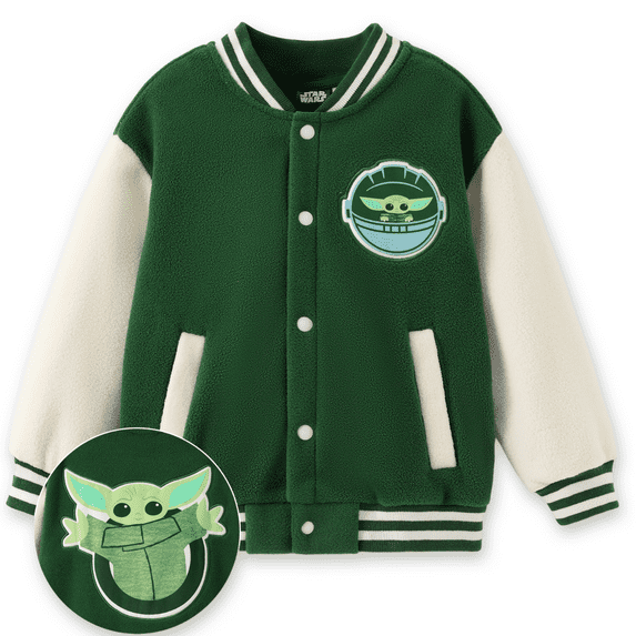 Star Wars Boys Girls Fleece Bomber Jackets Baby Yoda Graphic Winter Plush Outerwear Coats 4-5Y