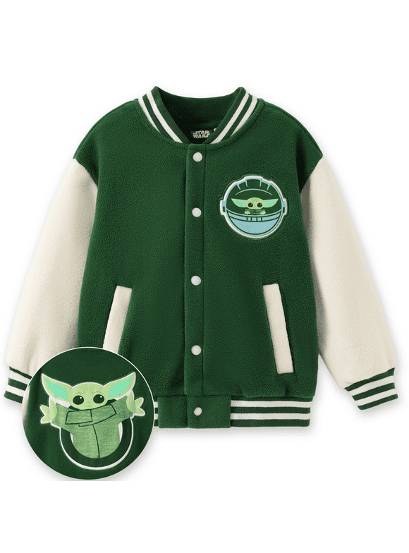 Star Wars Boys Girls Fleece Bomber Jackets Baby Yoda Graphic Winter Plush Outerwear Coats 6-7Y