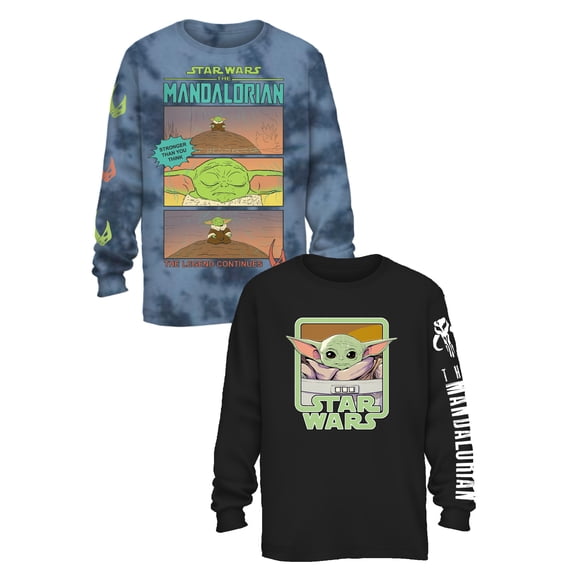 Star Wars Boys Grogu Comic Graphic Longsleeve T-Shirt, 2-Pack, Sizes 4-18