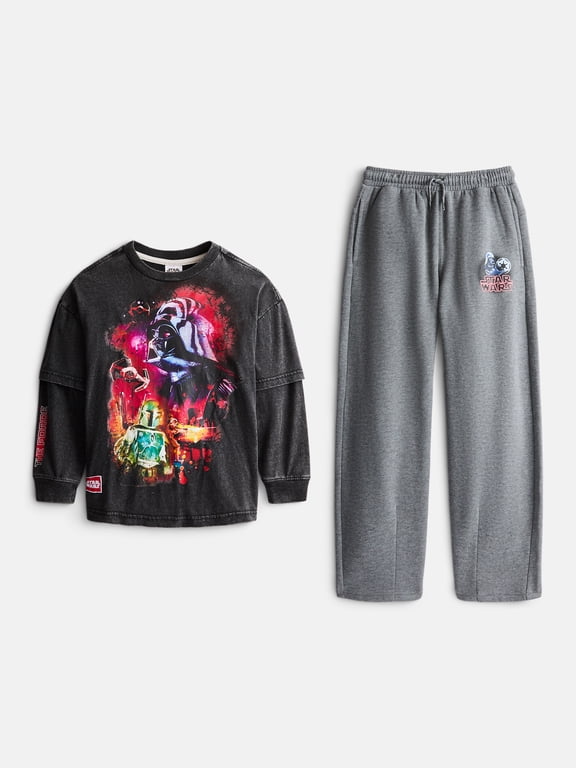 Boys Long Sleeve Twofer T-Shirt with Matching Barrel Jogger, Sizes 4-18