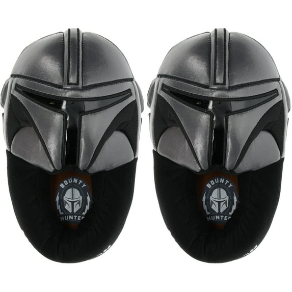 Star Wars Boys Mandalorian Slipper, Full Body Mando Helmet Novelty Slipper, Grey/Black, Size 12-13 Little Kid