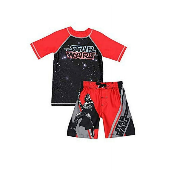 Star Wars Boys Swim Trunks and Rash Guard Swimsuit Set (5-6, Red/Black)