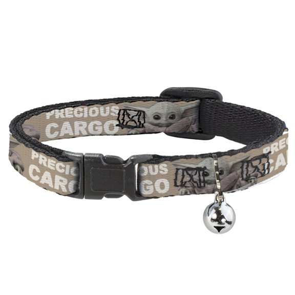 Star Wars Breakaway Cat Collar With Bell, Plastic Clip, Easy Adjustable, Star Wars The Child Sitting Pose Precious Cargo Tan White, 8.5 to 12 Inches 0.5 Inch Wide