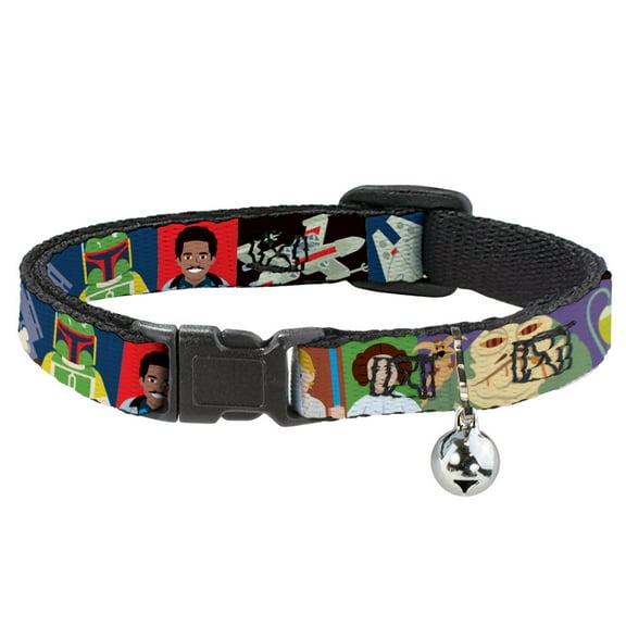 Star Wars Breakaway Cat Collar With Bell, Plastic Clip, Easy Adjustable, Star Wars Classic Character Pose Blocks Multi Color, 8.5 to 12 Inches 0.5 Inch Wide