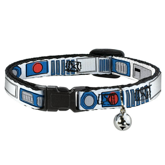 Star Wars Breakaway Cat Collar With Bell, Plastic Clip, Easy Adjustable, Star Wars R2D2 Bounding Parts White Black Blue Gray Red, 8.5 to 12 Inches 0.5 Inch Wide