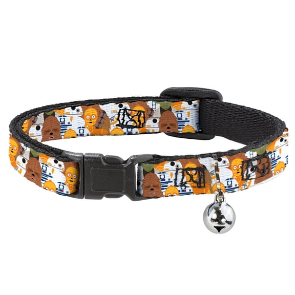 Star Wars Breakaway Cat Collar With Bell, Plastic Clip, Easy Adjustable, Star Wars 5 Character Poses Stacked, 8.5 to 12 Inches 0.5 Inch Wide