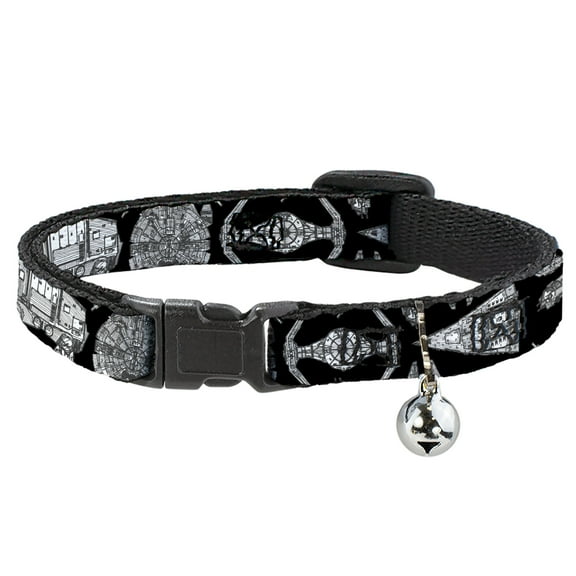 Star Wars Breakaway Cat Collar With Bell, Plastic Clip, Easy Adjustable, Star Wars Ships and Vehicles Black Grays, 8.5 to 12 Inches 0.5 Inch Wide