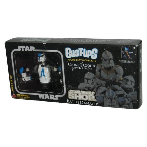 Star Wars Bust-Ups Blue Clone Trooper Army Builder (2005) Gentle Giant Micro Bust Model Kit Set - (Battle Damaged)