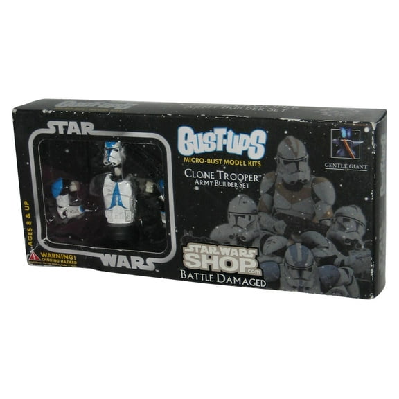 Star Wars Bust-Ups Blue Clone Trooper Army Builder (2005) Gentle Giant Micro Bust Set Model Kit - (Battle Damaged)