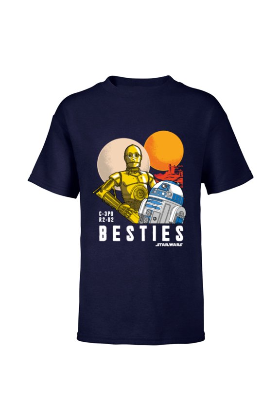 C-3PO and R2-D2 Tatooine Droid Besties - Short Sleeve T-Shirt for Kids - Customized-Navy