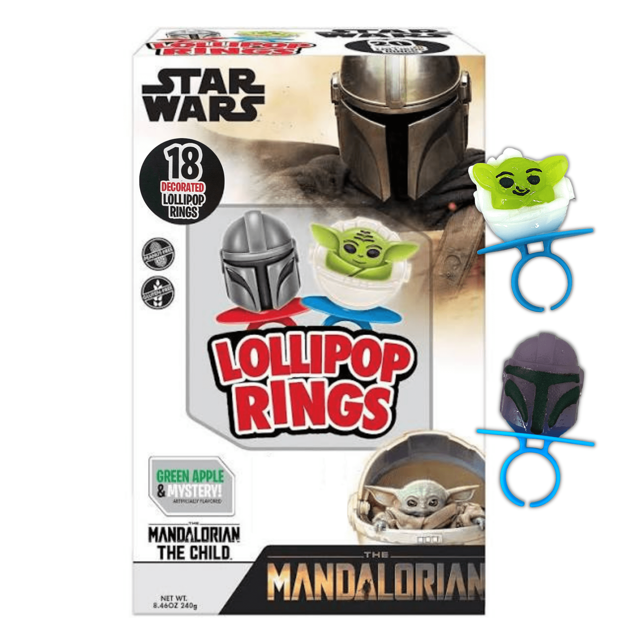 Star Wars Candy Party Favors Individually Wrapped The Mandalorian Darth Vader and The Child Character Shaped Lollipop Rings, 18 Count, Other